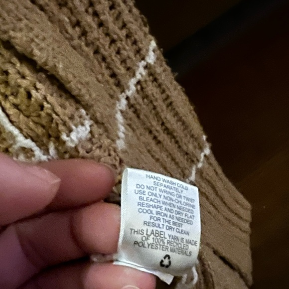 Pink Rose Tan & White Sweater Knit Long Sleeve Cardigan Open Front Size S - Picture 12 of 14